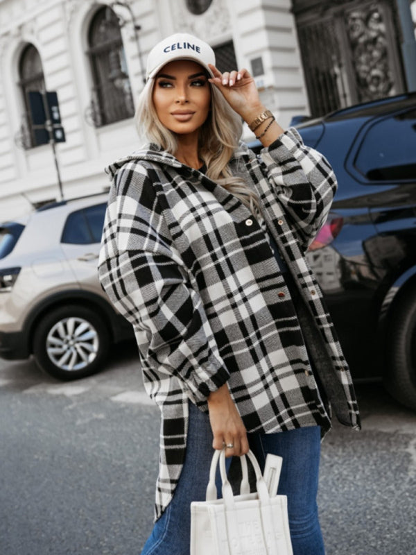 nouvelle veste à carreaux décontractée à capuche pour femme 