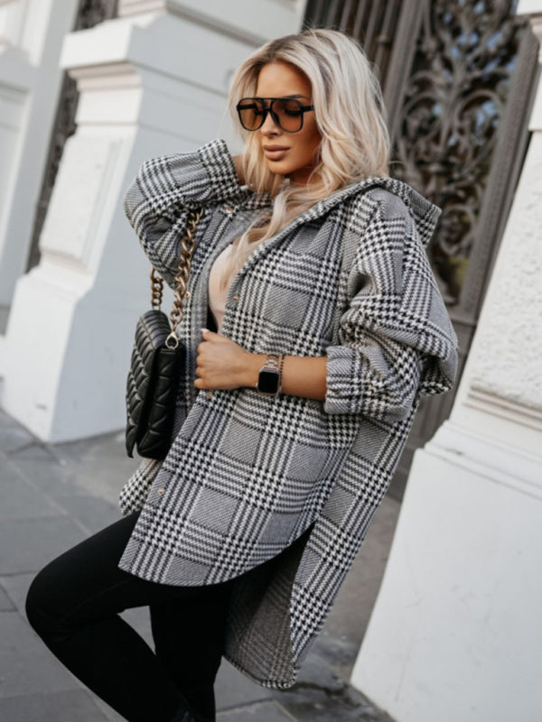 nouvelle veste à carreaux décontractée à capuche pour femme 