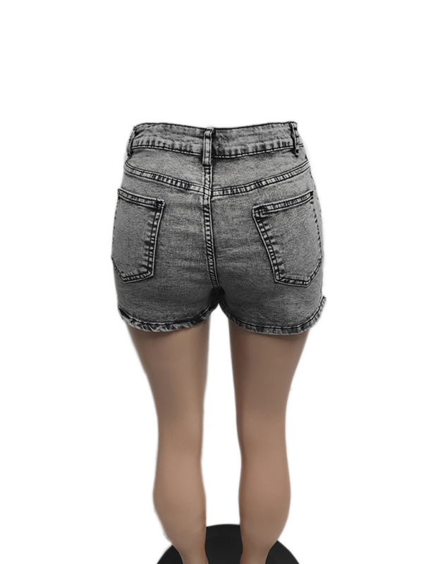 Damen neue Retro-Shorts aus gewaschenem Stretch-Denim und Baumwolle, kurze Hüfthose 