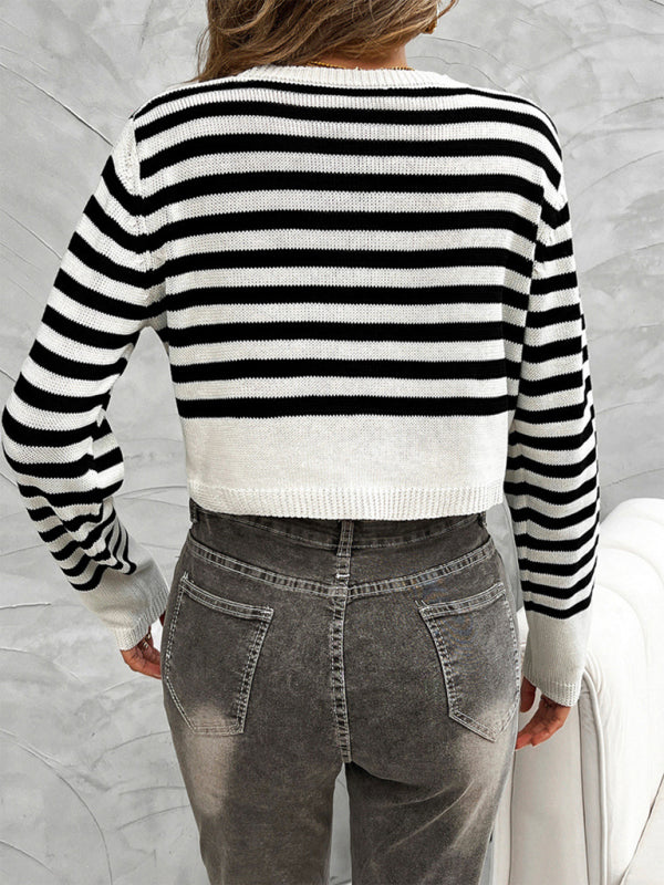 Gilet cardigan à manches longues pour femme, style décontracté, boutons bicolores, manches contrastées 