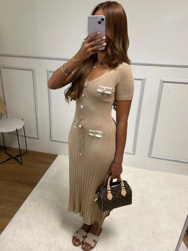 Neues Kurzarmkleid für Damen mit V-Ausschnitt 