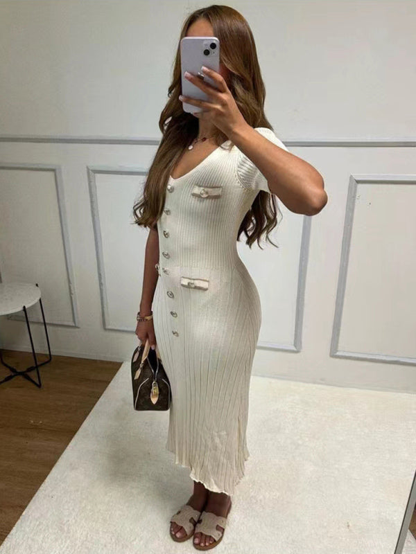 Neues Kurzarmkleid für Damen mit V-Ausschnitt 