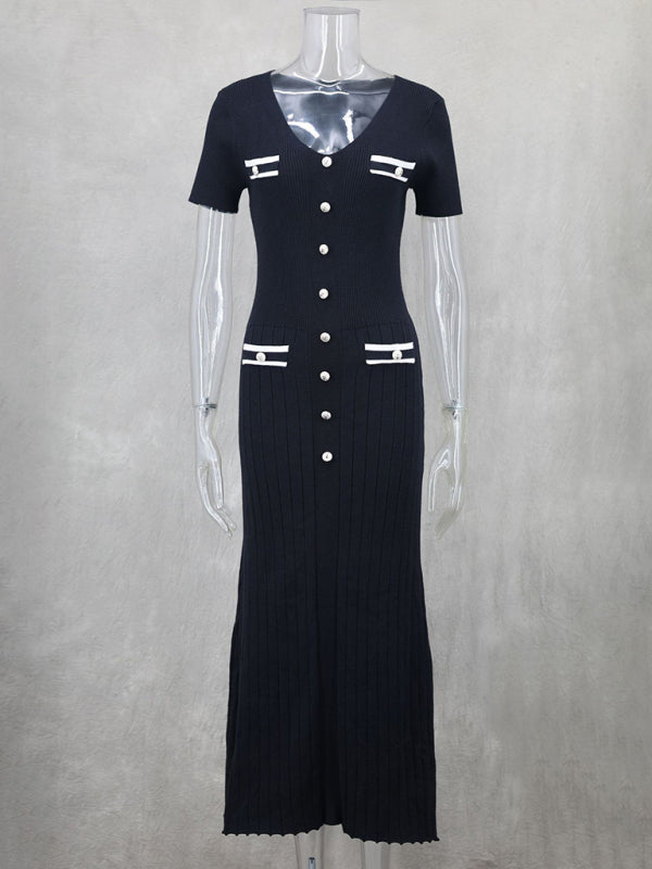 Neues Kurzarmkleid für Damen mit V-Ausschnitt 
