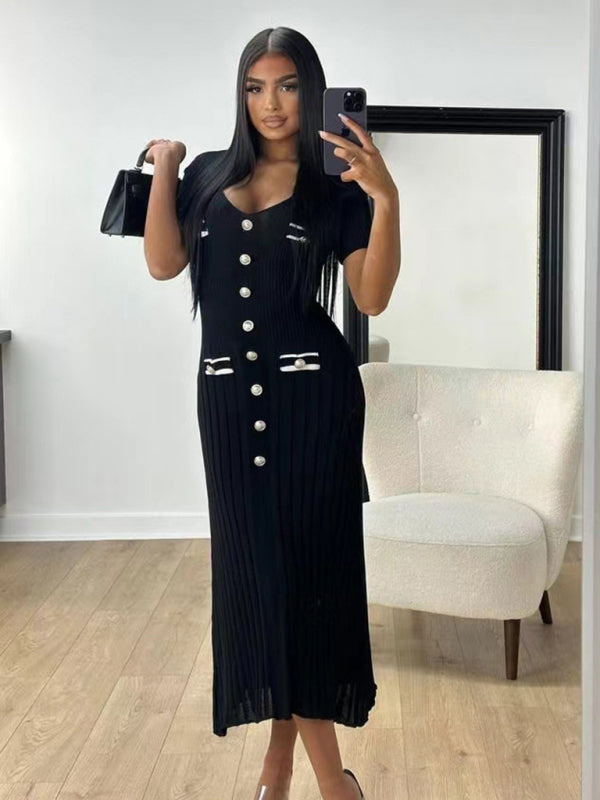 Neues Kurzarmkleid für Damen mit V-Ausschnitt 