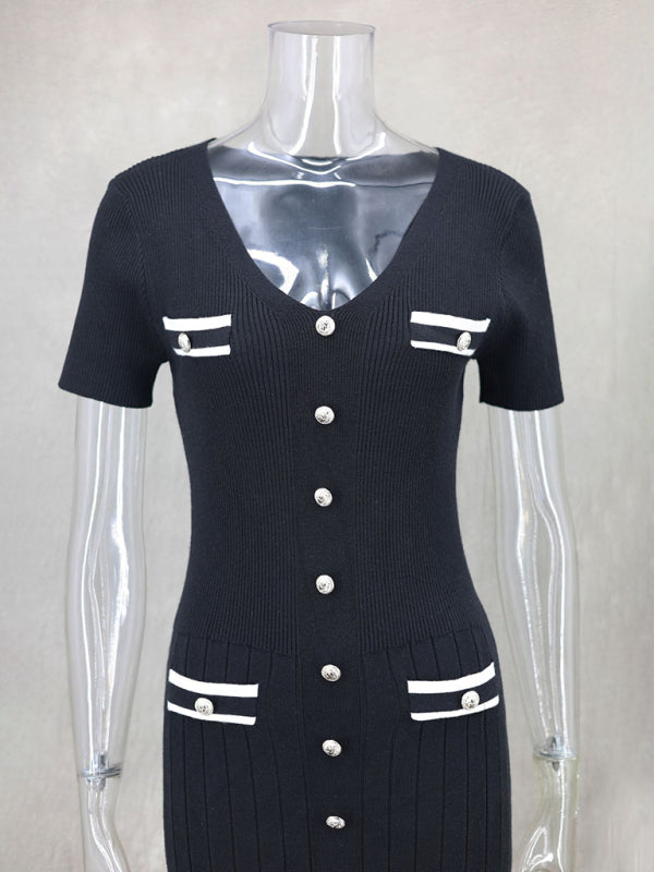 Neues Kurzarmkleid für Damen mit V-Ausschnitt 