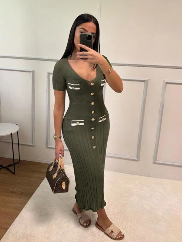 Neues Kurzarmkleid für Damen mit V-Ausschnitt 