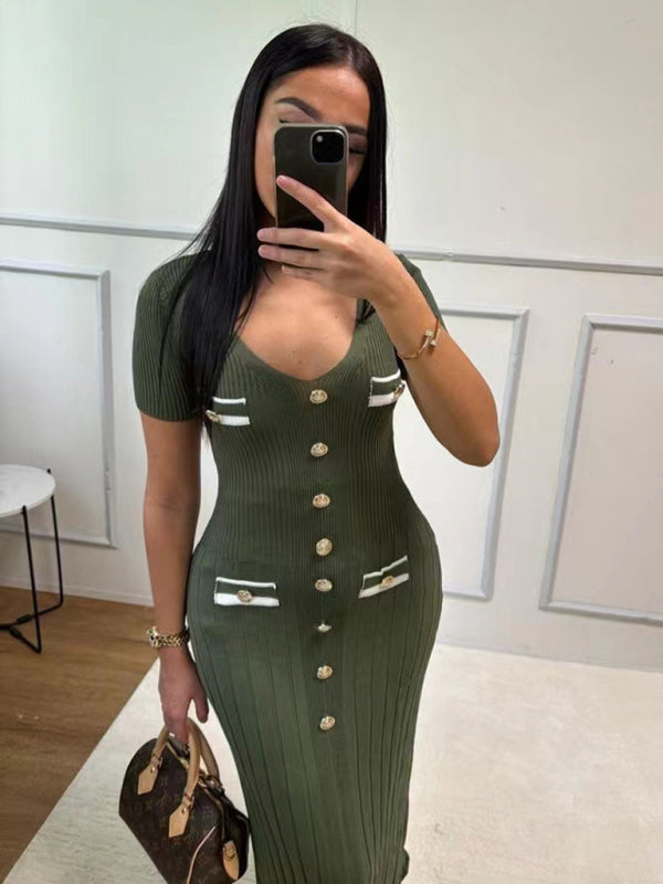 Neues Kurzarmkleid für Damen mit V-Ausschnitt 