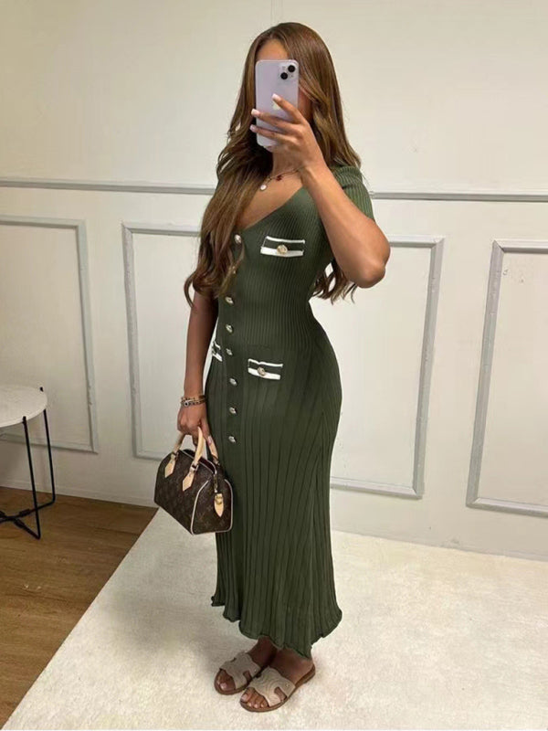 Neues Kurzarmkleid für Damen mit V-Ausschnitt 