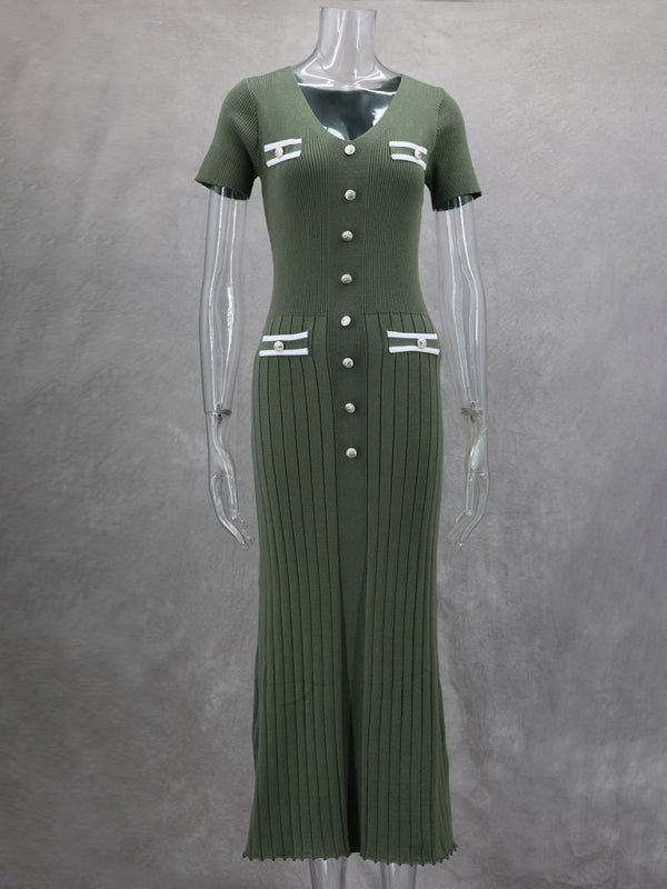 Neues Kurzarmkleid für Damen mit V-Ausschnitt 