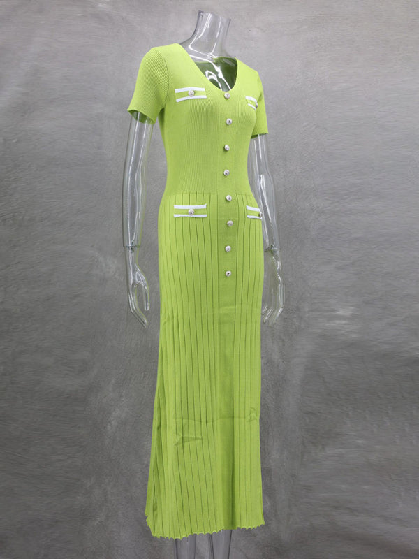Neues Kurzarmkleid für Damen mit V-Ausschnitt 