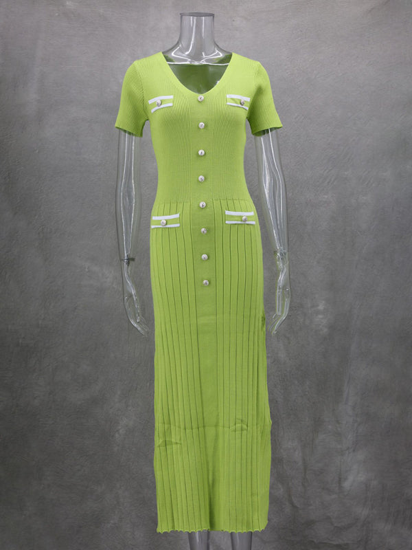 Neues Kurzarmkleid für Damen mit V-Ausschnitt 