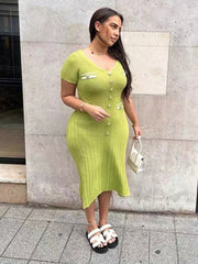 Neues Kurzarmkleid für Damen mit V-Ausschnitt 