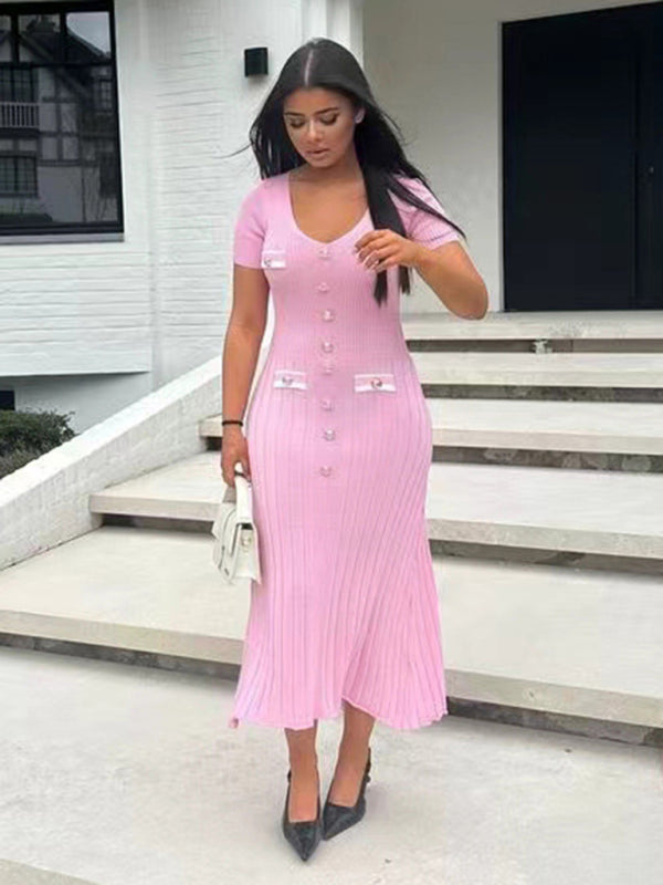 Neues Kurzarmkleid für Damen mit V-Ausschnitt 