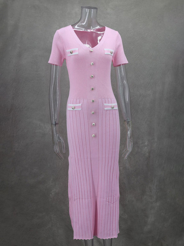 Neues Kurzarmkleid für Damen mit V-Ausschnitt 