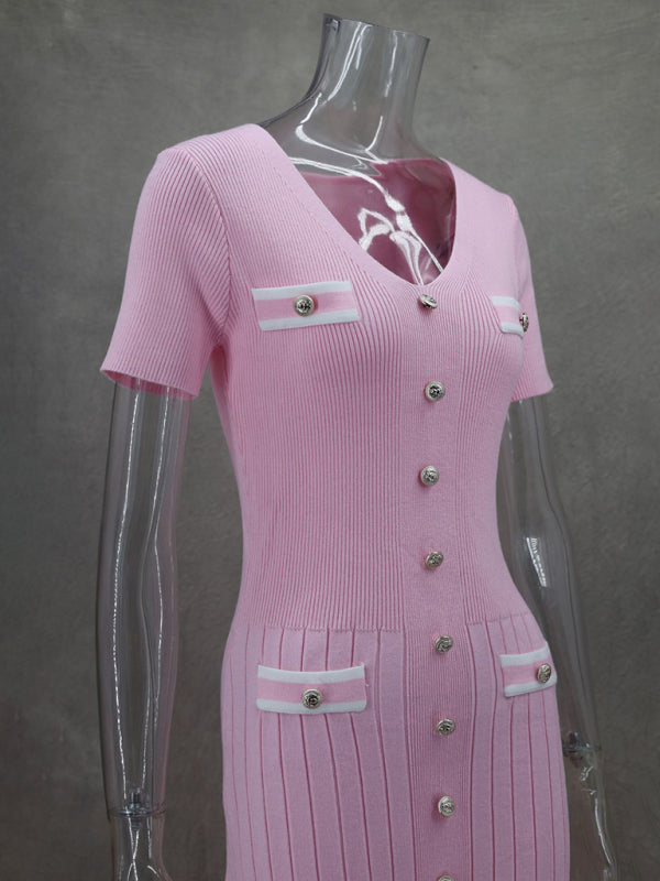 Neues Kurzarmkleid für Damen mit V-Ausschnitt 