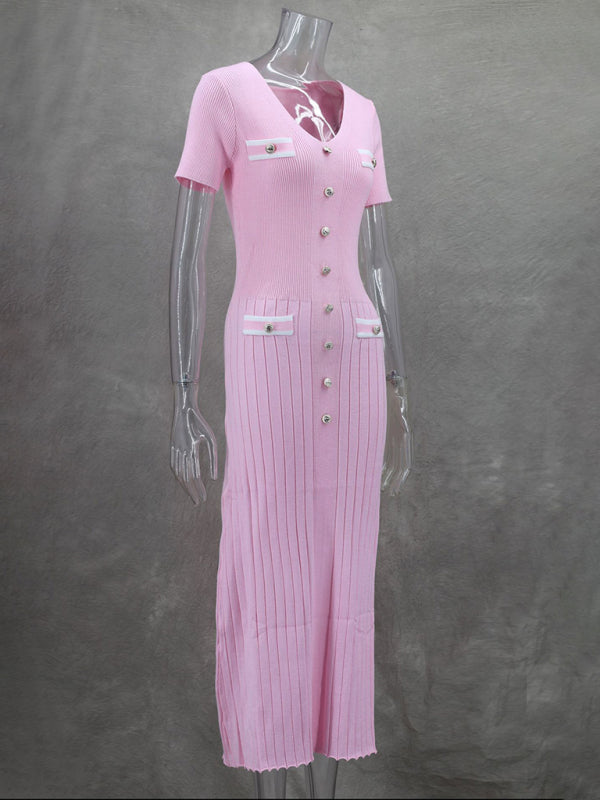 Neues Kurzarmkleid für Damen mit V-Ausschnitt 