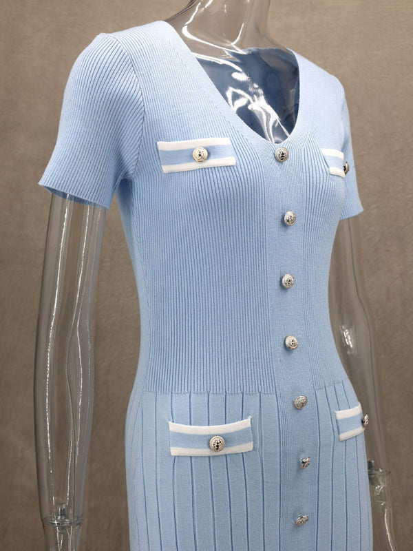 Neues Kurzarmkleid für Damen mit V-Ausschnitt 