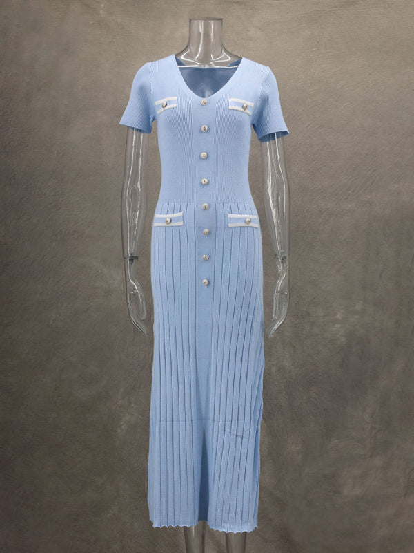 Neues Kurzarmkleid für Damen mit V-Ausschnitt 