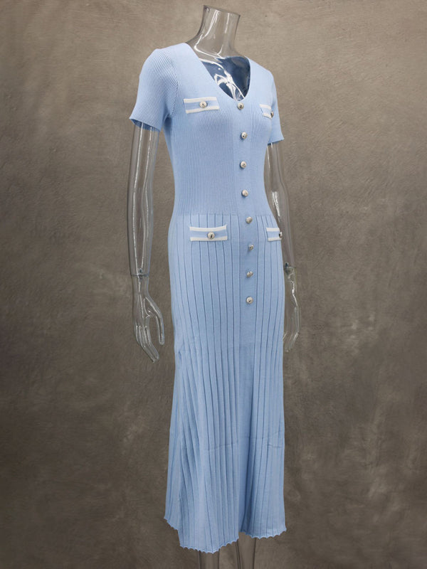 Neues Kurzarmkleid für Damen mit V-Ausschnitt 