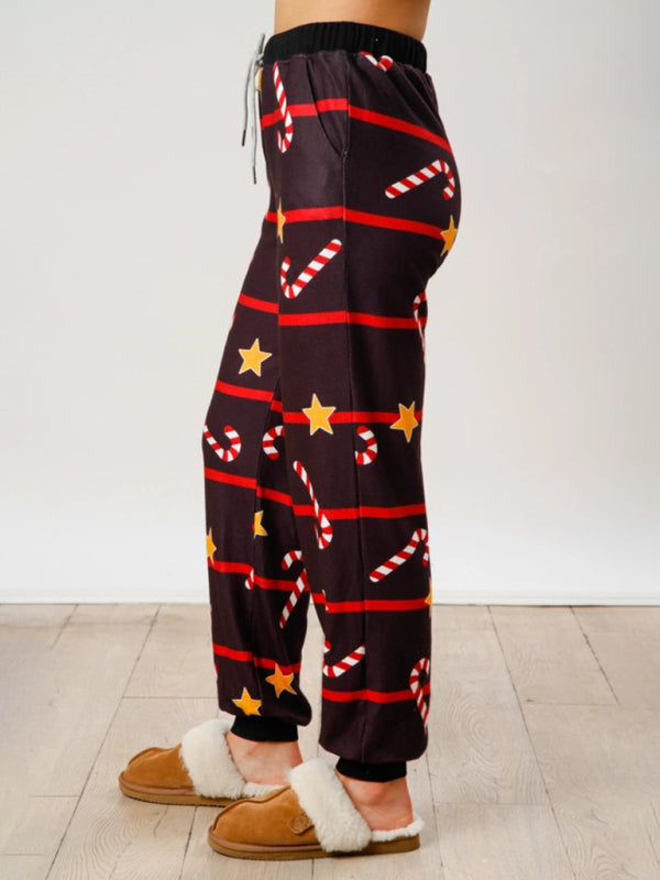 Ensemble deux pièces à manches longues et boutons, imprimé Noël, style décontracté chic. 