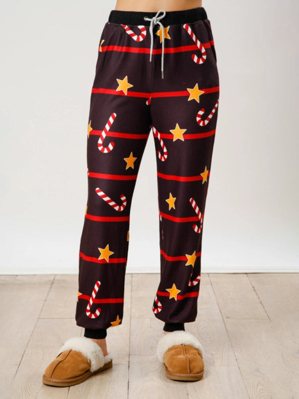 Ensemble deux pièces à manches longues et boutons, imprimé Noël, style décontracté chic. 