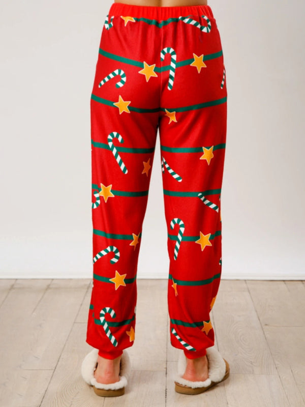 Ensemble deux pièces à manches longues et boutons, imprimé Noël, style décontracté chic. 
