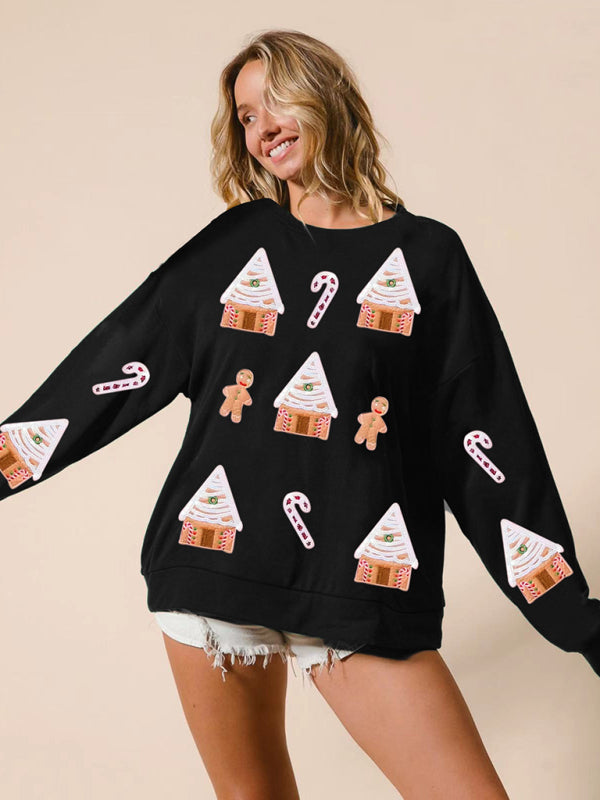 Damen-Weihnachtspullover mit Pailletten, modisches Freizeit-Top 