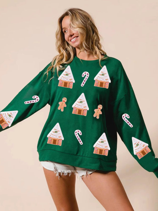 Damen-Weihnachtspullover mit Pailletten, modisches Freizeit-Top 