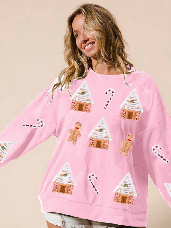 Damen-Weihnachtspullover mit Pailletten, modisches Freizeit-Top 