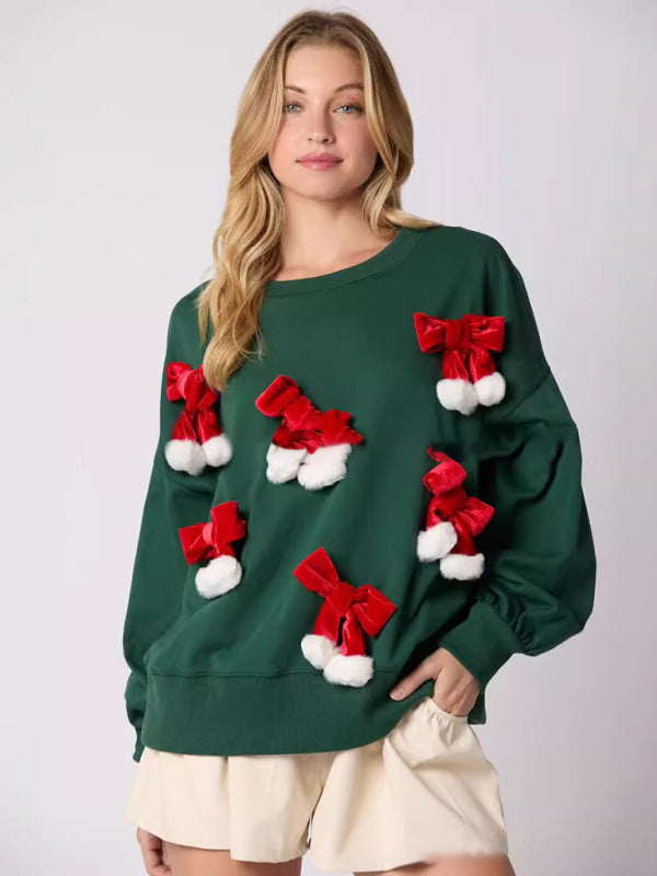 Pull décontracté à manches longues orné d'un nœud de Noël 