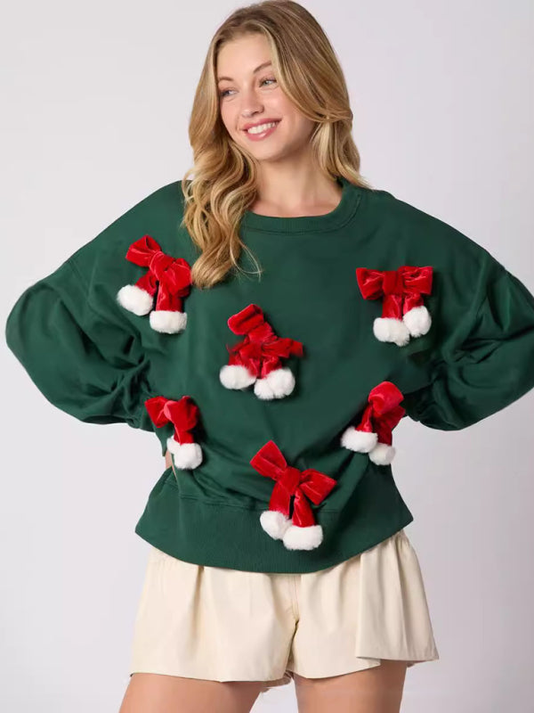 Pull décontracté à manches longues orné d'un nœud de Noël 