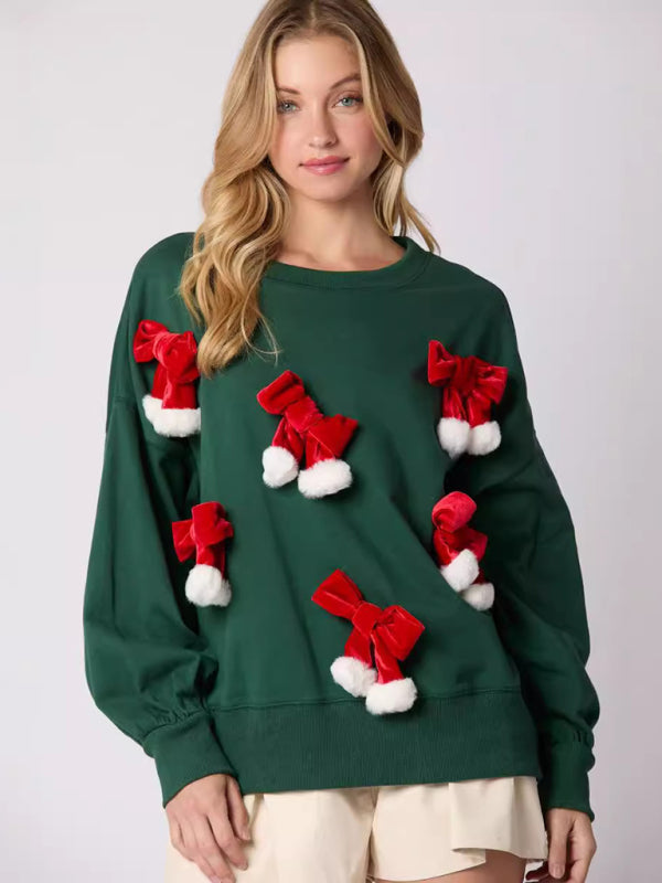 Pull décontracté à manches longues orné d'un nœud de Noël 
