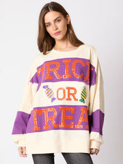 Women's Halloween Letter Sequined Colorblock Sweater Casual Top