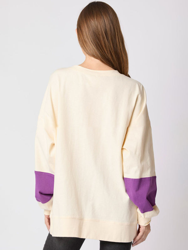 Women's Halloween Letter Sequined Colorblock Sweater Casual Top