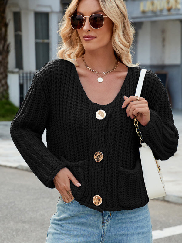 New solid color thick needle sweater jacket loose soft lazy style knitted cardigan