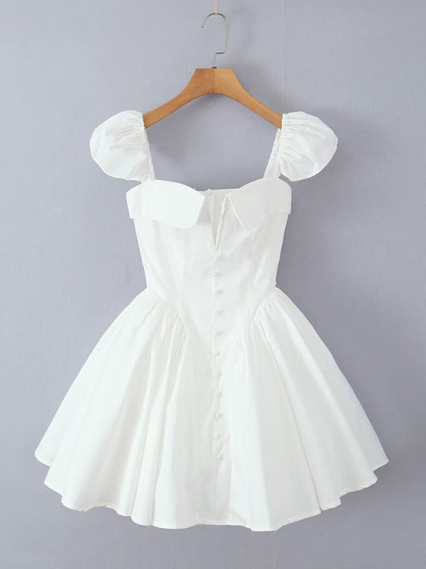 New hot girl sexy square neck flying sleeves backless dress – detail view
