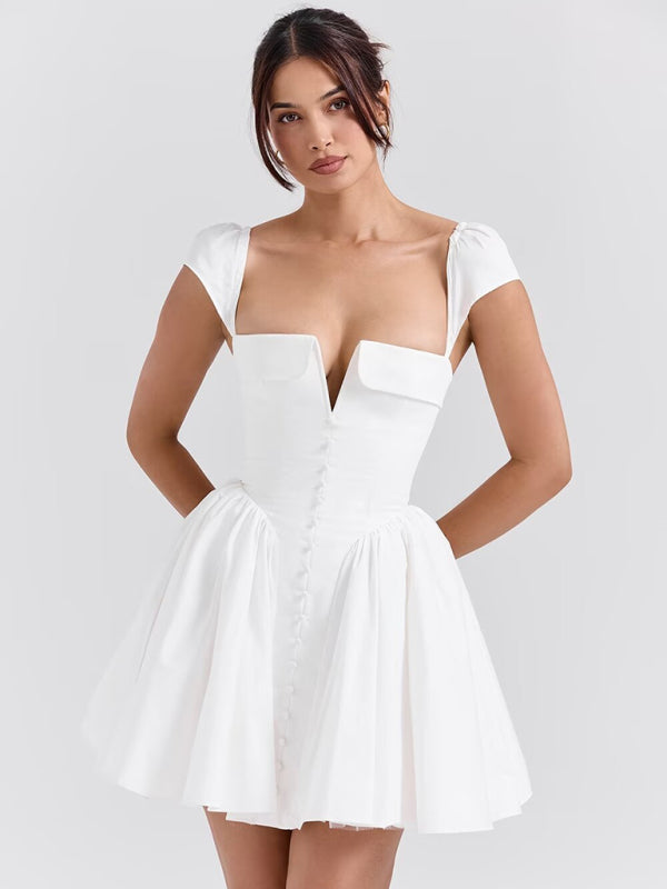 New hot girl sexy square neck flying sleeves backless dress – front view