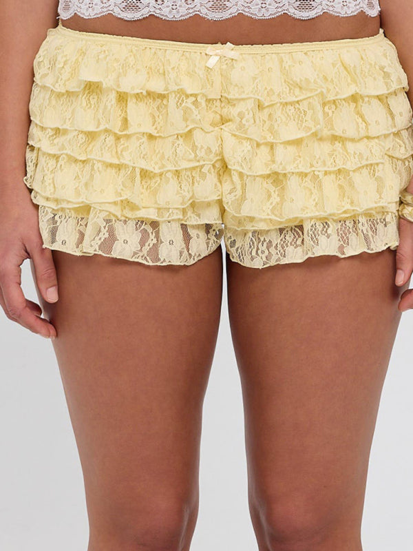 Short bouffant plissé en dentelle multicolore décontractée pour femme 