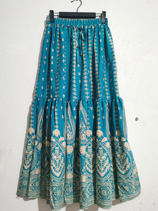 Women's Boho Maxi Skirt High-Waist Print – Multicolor – outfit view