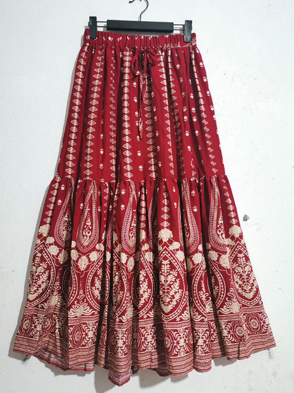 Jupe longue bohème taille haute imprimée femme – Multicolore
