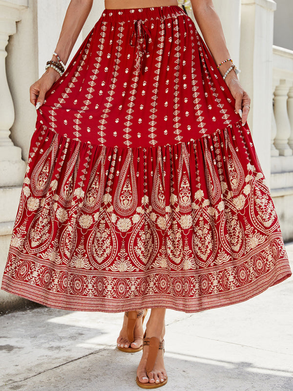 Jupe longue bohème taille haute imprimée femme – Multicolore