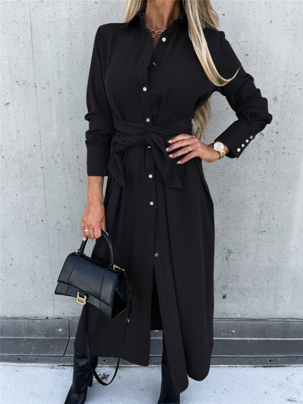 Neues langes Rockkleid, einfarbige Strickjacke, lange Ärmel 