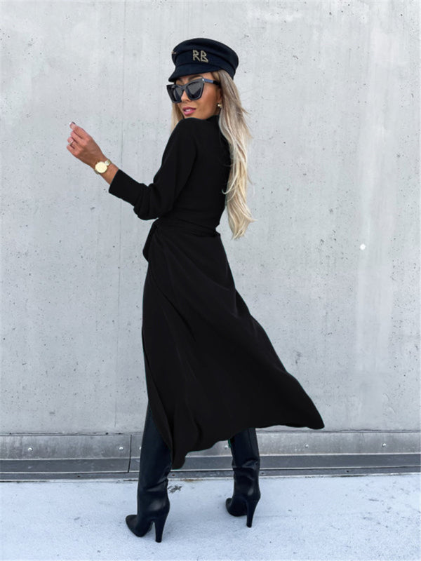 Neues langes Rockkleid, einfarbige Strickjacke, lange Ärmel 