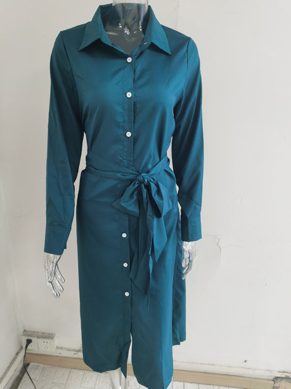 Neues langes Rockkleid, einfarbige Strickjacke, lange Ärmel 