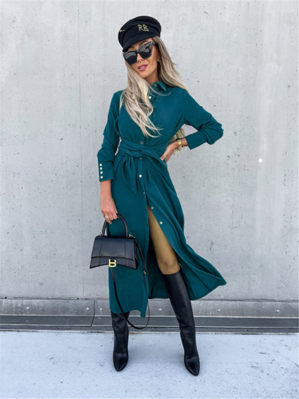 Neues langes Rockkleid, einfarbige Strickjacke, lange Ärmel 