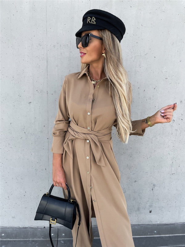 Neues langes Rockkleid, einfarbige Strickjacke, lange Ärmel 