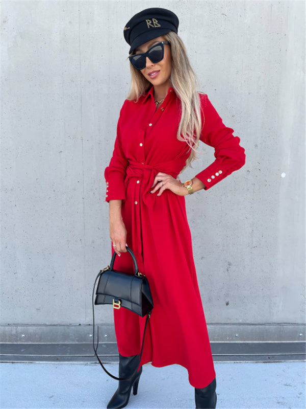 Neues langes Rockkleid, einfarbige Strickjacke, lange Ärmel 