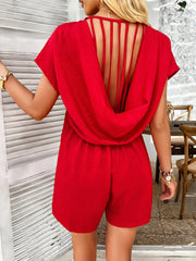 Bohemian casual solid color sexy hollow short-sleeved jumpsuit