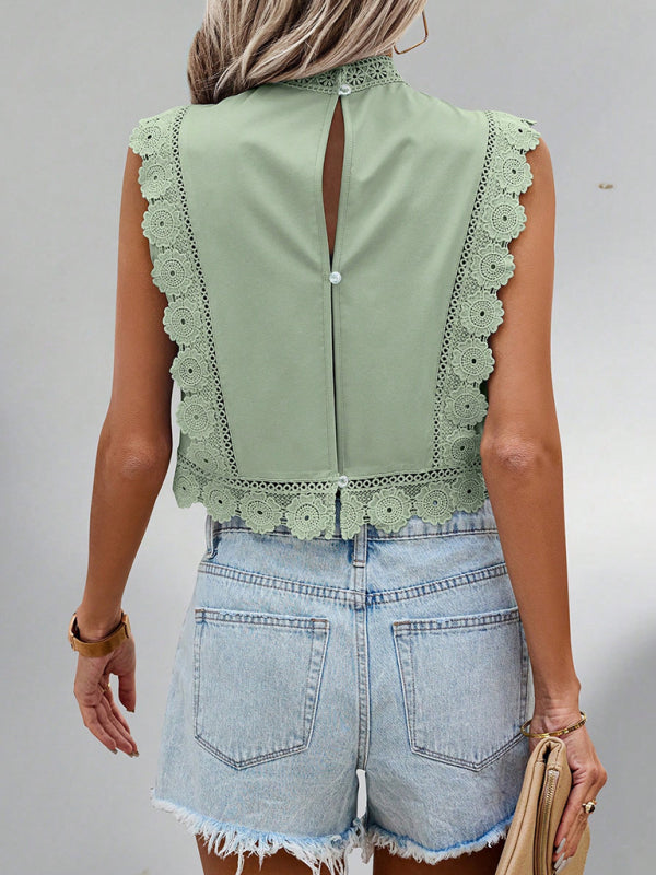 chemise en mousseline ajourée à col rond et col rond brodé de dentelle et de motifs végétaux 