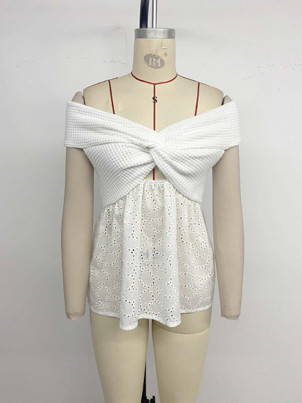 Casual holiday simple off-shoulder babydoll top